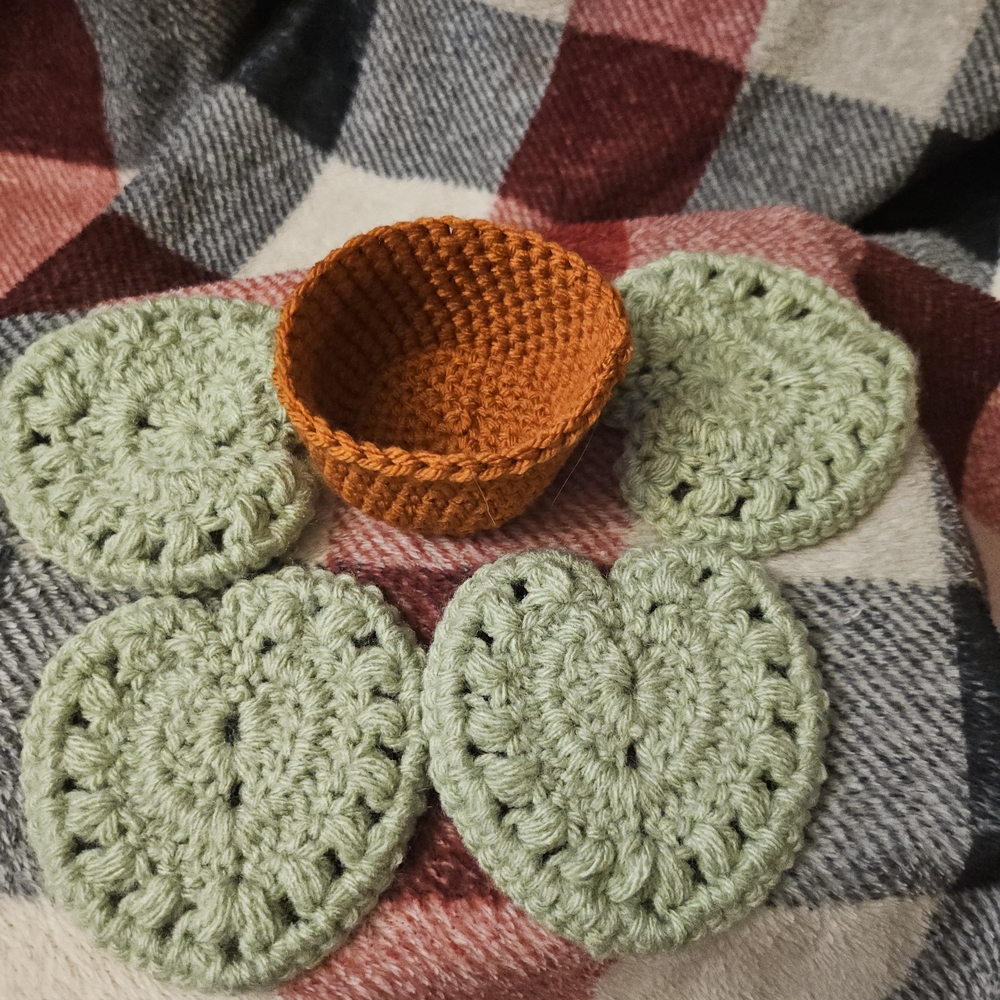 Handcrafted Orange Basket with Green Coasters